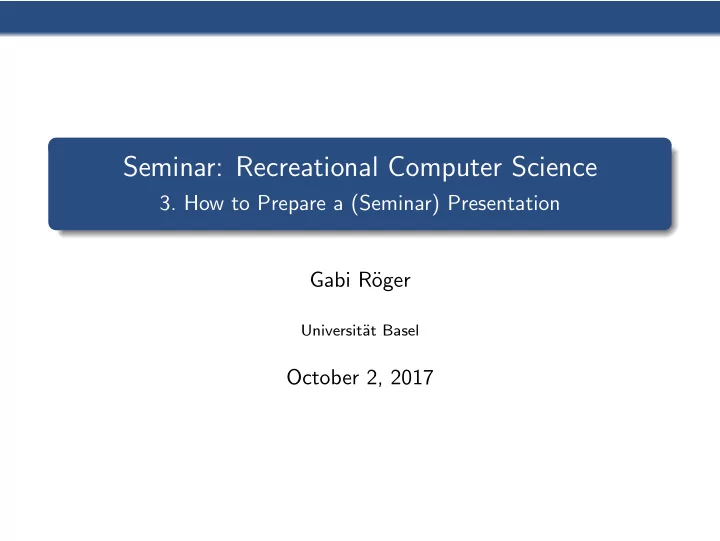 seminar recreational computer science