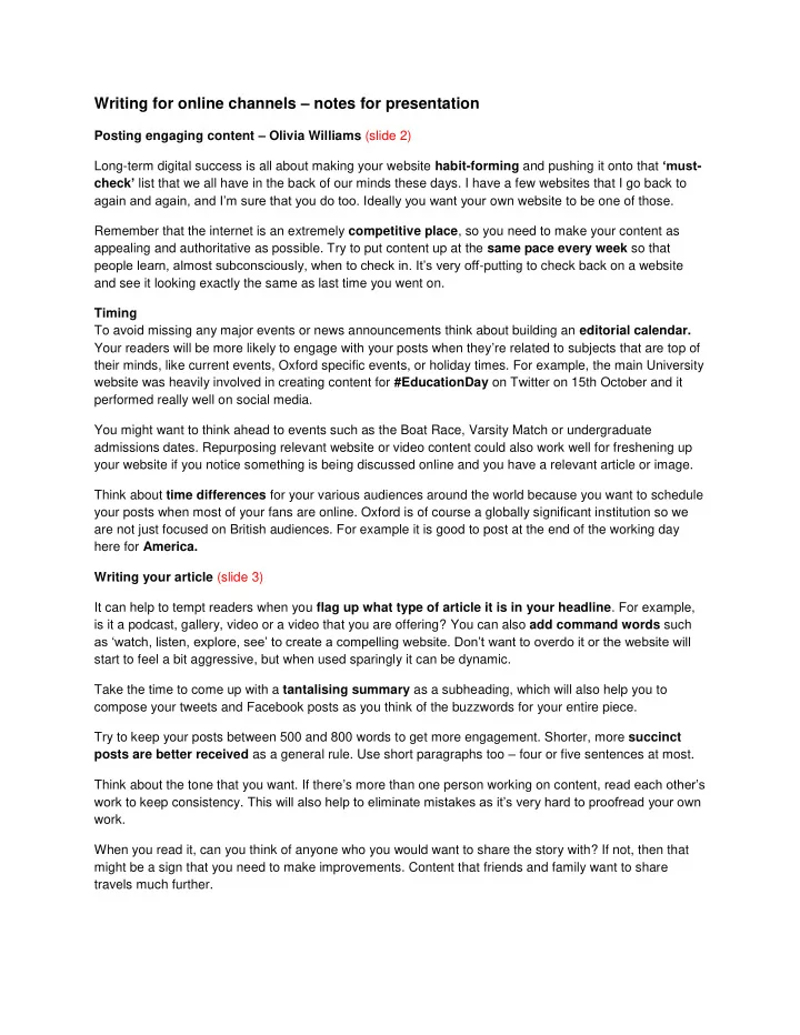 writing for online channels notes for presentation