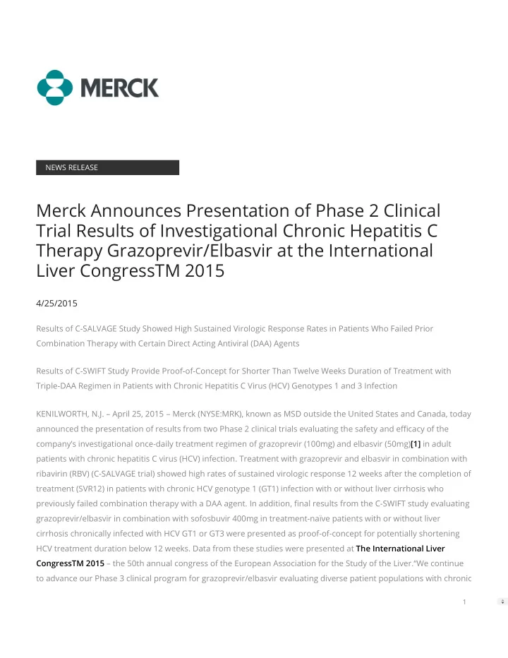 merck announces presentation of phase 2 clinical trial