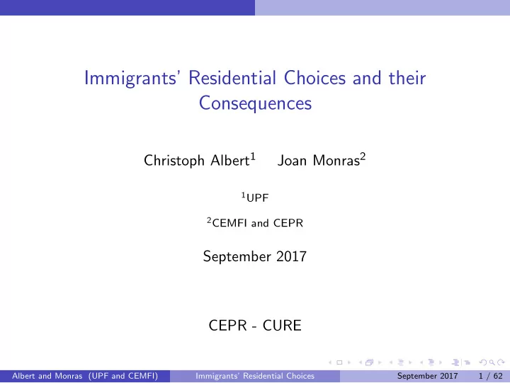 immigrants residential choices and their consequences