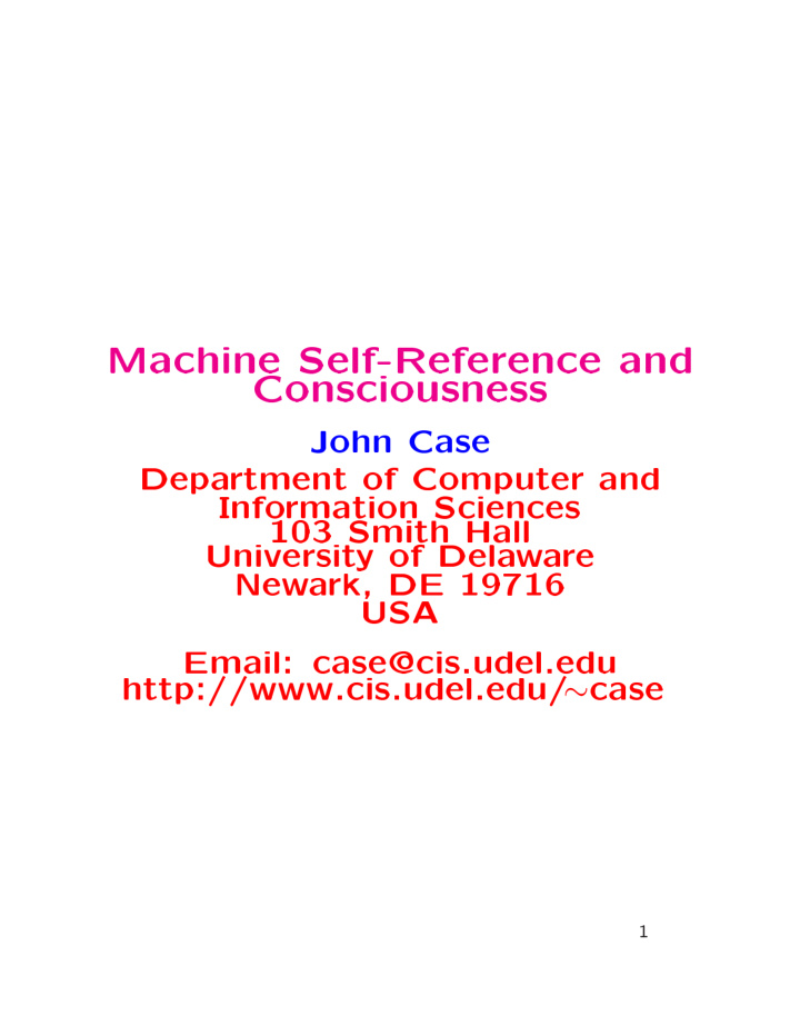 machine self reference and consciousness john case depa
