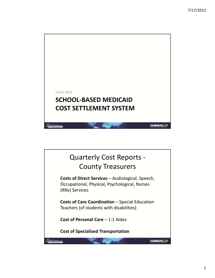 quarterly cost reports county treasurers