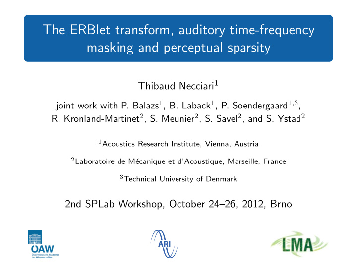 the erblet transform auditory time frequency masking and