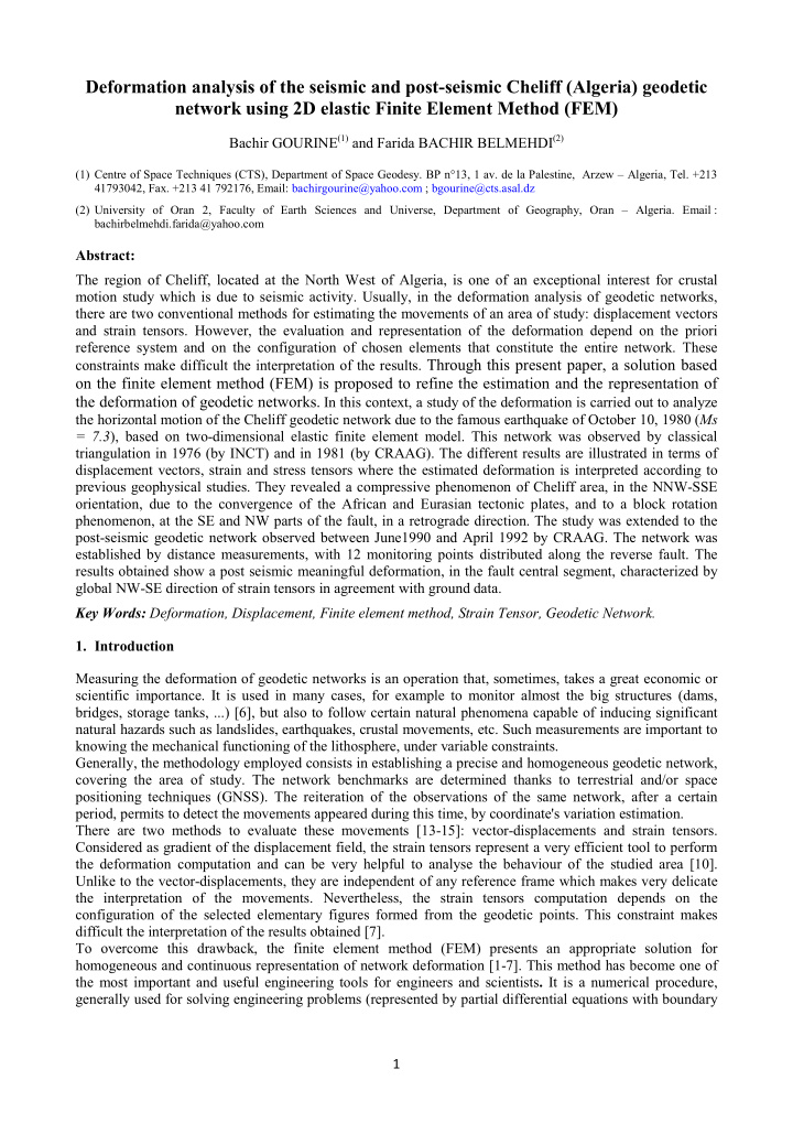 deformation analysis of the seismic and post seismic