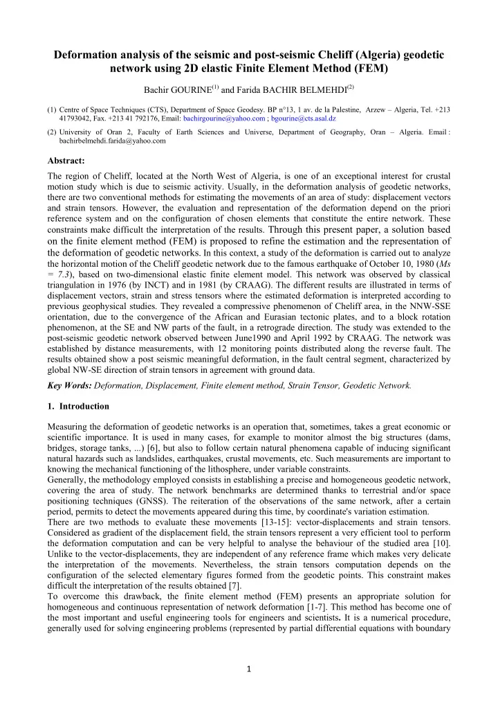 deformation analysis of the seismic and post seismic