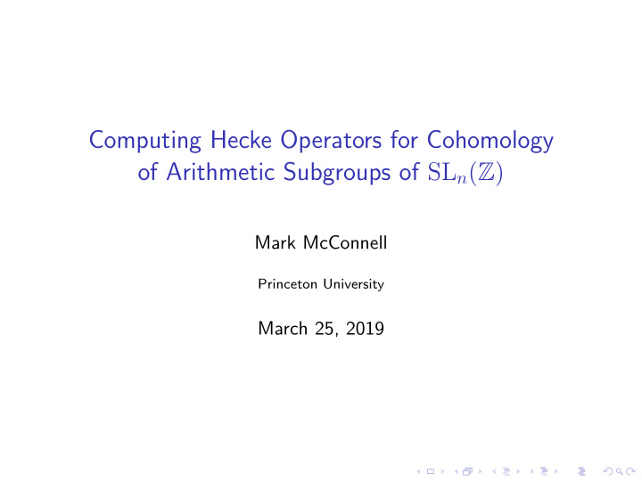computing hecke operators for cohomology of arithmetic