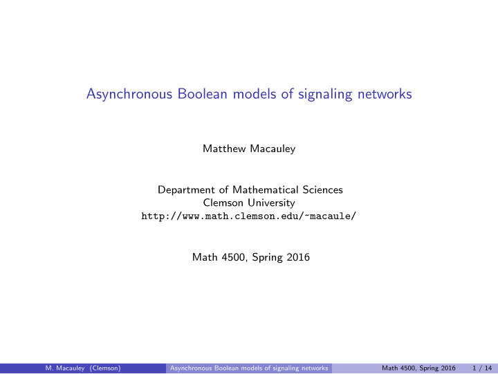 asynchronous boolean models of signaling networks