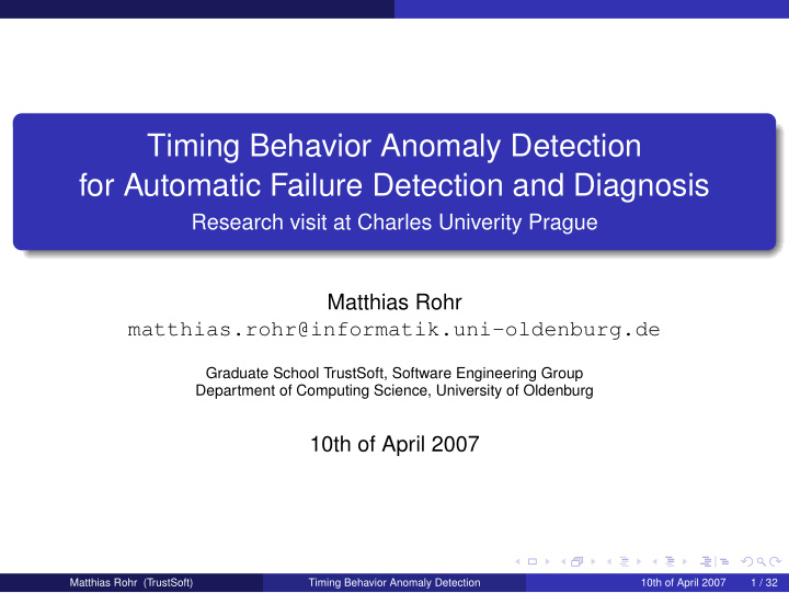 timing behavior anomaly detection for automatic failure