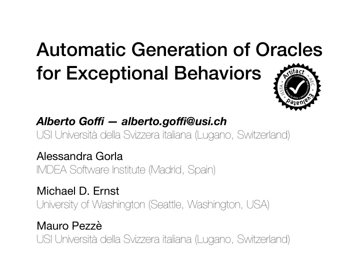 automatic generation of oracles for exceptional behaviors