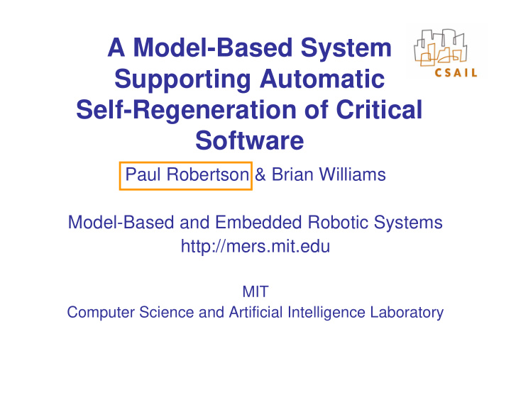 a model based system supporting automatic self