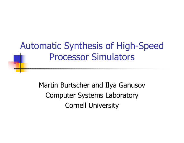 automatic synthesis of high speed processor simulators