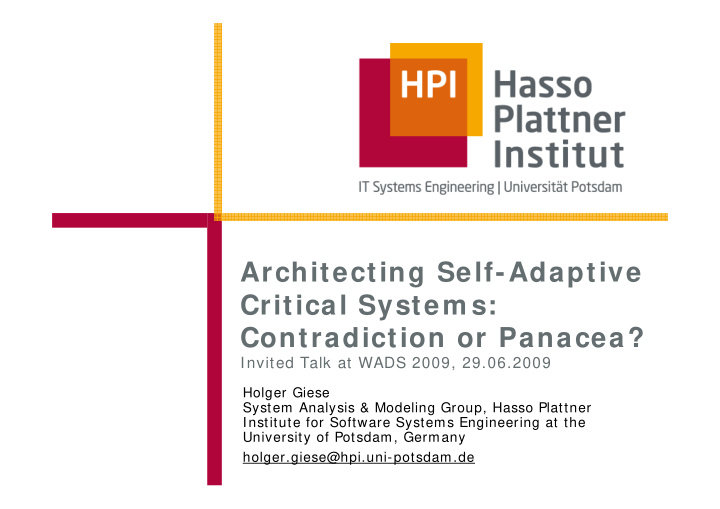 architecting self adaptive critical system s