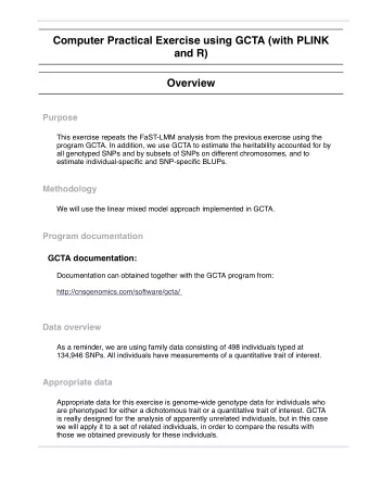 Computer Practical Exercise using GCTA (with PLINK  and R)  Overview  Purpose  This exercise