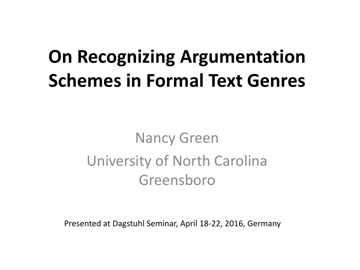 on recognizing argumentation schemes in formal text genres