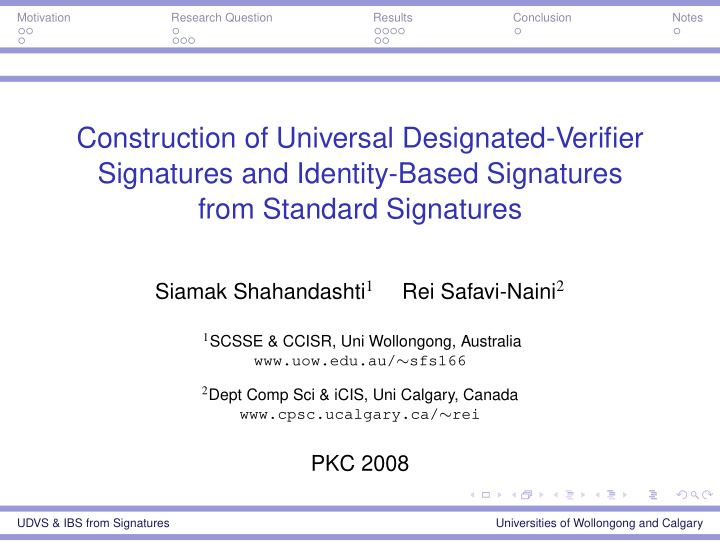 construction of universal designated verifier signatures