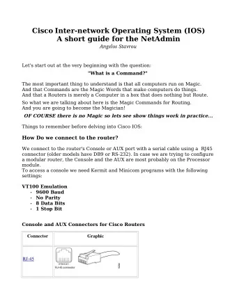 Cisco Inter-network Operating System (IOS)  A short guide for the NetAdmin  Angelos Stavrou  Let's