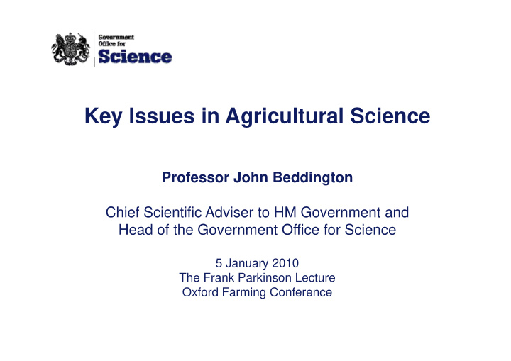 key issues in agricultural science