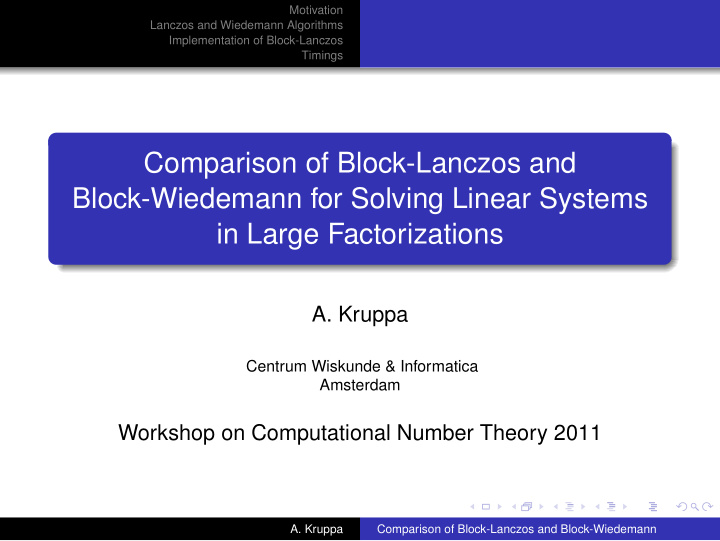 comparison of block lanczos and block wiedemann for