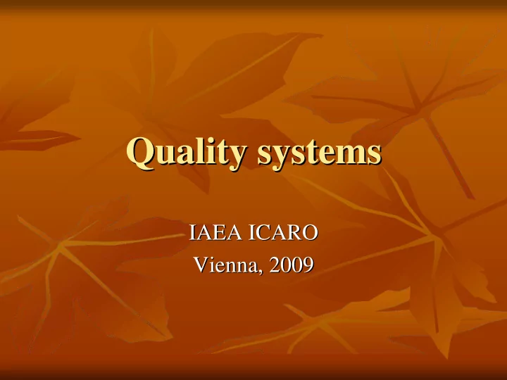 quality systems quality systems