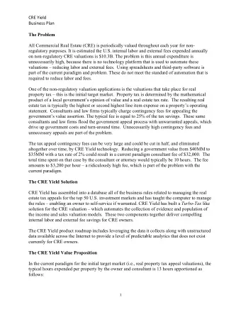 CRE Yield  Business Plan  The Problem  All Commercial Real Estate (CRE) is periodically valued