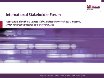 International Stakeholder Forum  Please note that these update slides replace the March 2020