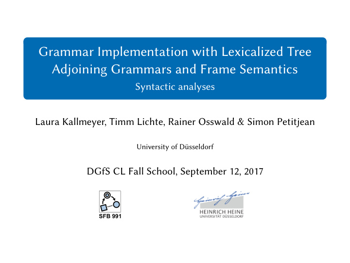 grammar implementation with lexicalized tree adjoining