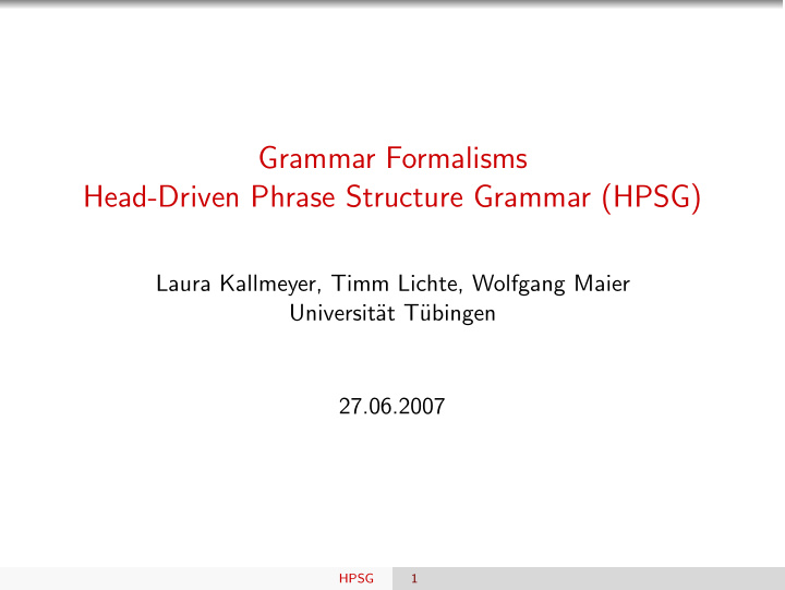 grammar formalisms head driven phrase structure grammar