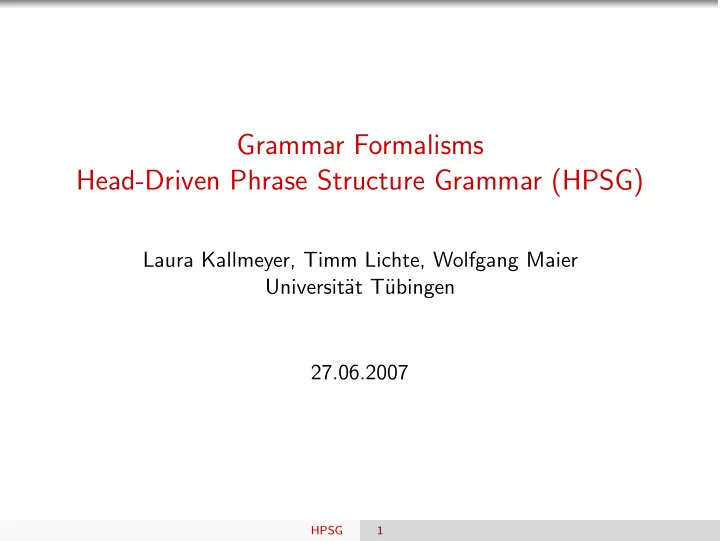 grammar formalisms head driven phrase structure grammar