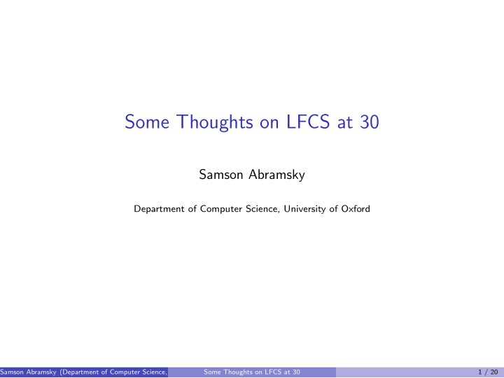 some thoughts on lfcs at 30