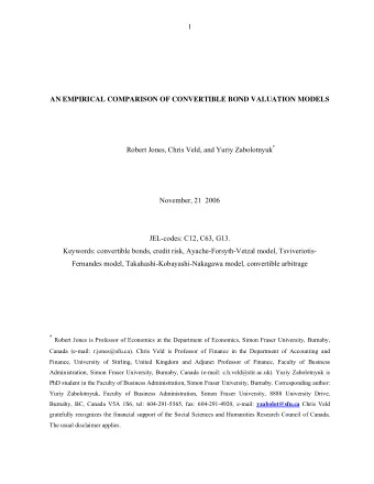 1  AN EMPIRICAL COMPARISON OF CONVERTIBLE BOND VALUATION MODELS Robert Jones, Chris Veld, and Yuriy