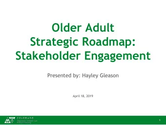 Older Adult  Strategic Roadmap:  Stakeholder Engagement  Presented by: Hayley Gleason  April 18,
