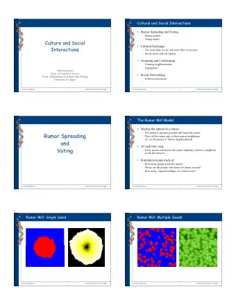 Rumor Spreading   They tell the rumor only to their nearest neighbours  (4: von Neumann; 8:
