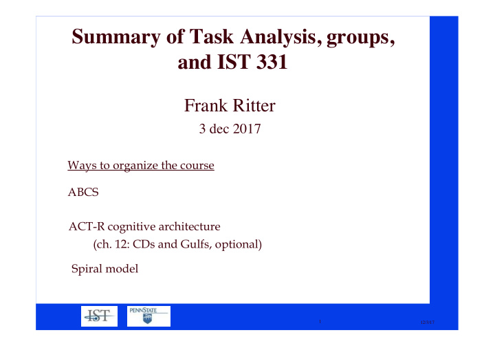 summary of task analysis groups and ist 331