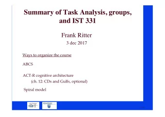 Summary of Task Analysis, groups,  and IST 331  Frank Ritter  3 dec 2017  Ways to organize the