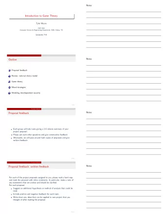 Introduction to Game Theory  Tyler Moore  CSE 7338  Computer Science &amp; Engineering Department,