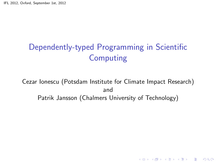 dependently typed programming in scientific computing