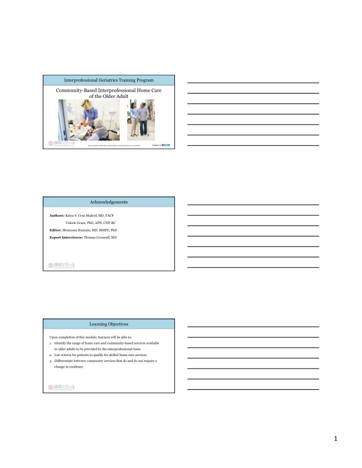 community based interprofessional home care of the older