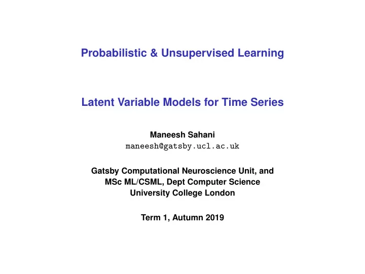 probabilistic unsupervised learning latent variable
