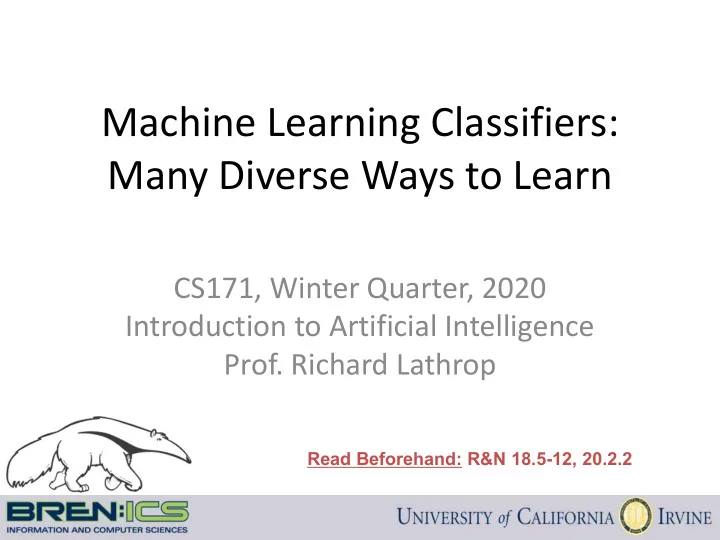 machine learning classifiers many diverse ways to learn