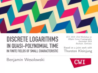 DISCRETE LOGARITHMS  Elliptic Curve Cryptography  December 2019  Bochum, Germany  IN