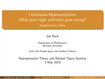 Continuous Representations:  What goes right and what goes wrong?  Supplementary Slides  Job Rock