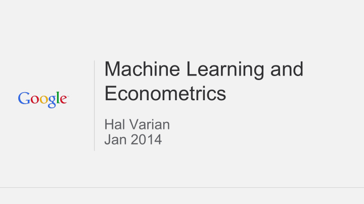 machine learning and econometrics