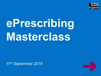Masterclass 11 th September 2019  www.england.nhs.uk Masterclass 11 th September 2019 1.00pm