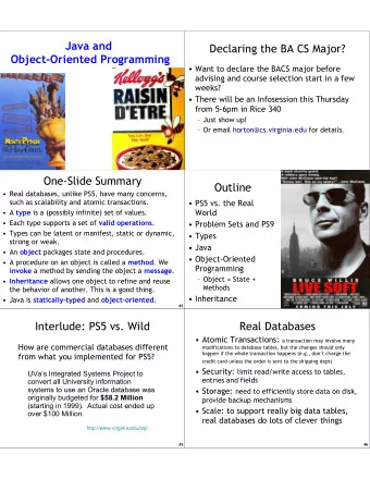 Java and  Declaring the BA CS Major?  Object-Oriented Programming   Want to declare the BACS