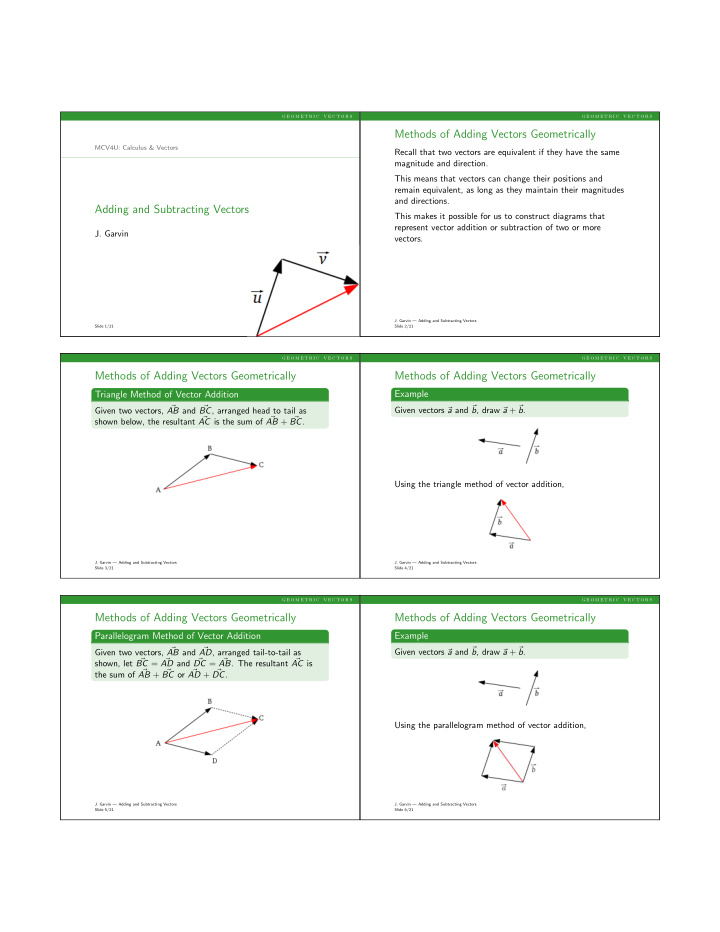 methods of adding vectors geometrically