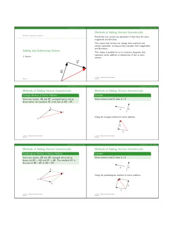Methods of Adding Vectors Geometrically  MCV4U: Calculus &amp; Vectors  Recall that two vectors are