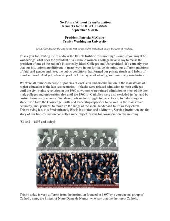 No Future Without Transformation  Remarks to the HBCU Institute  September 8, 2016  President