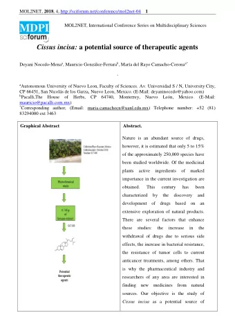MOL2NET, 2018 , 4, http://sciforum.net/conference/mol2net-04 2  therapeutic agents. As result of