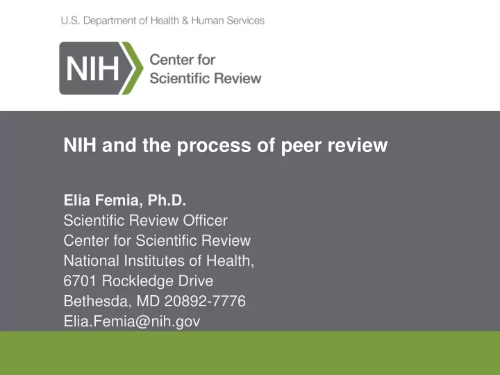nih and the process of peer review