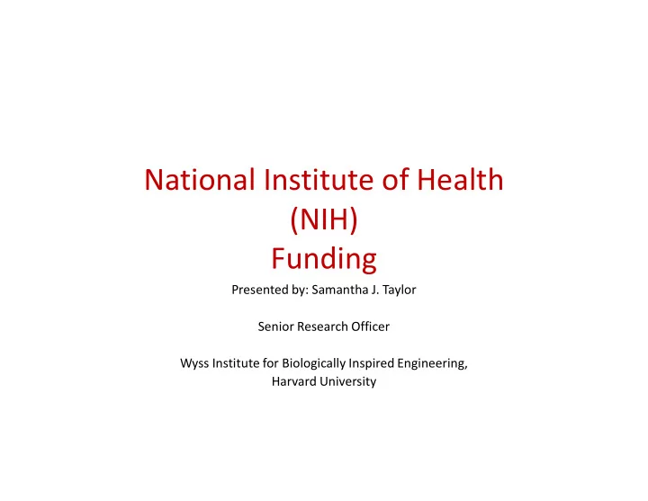 national institute of health nih funding funding